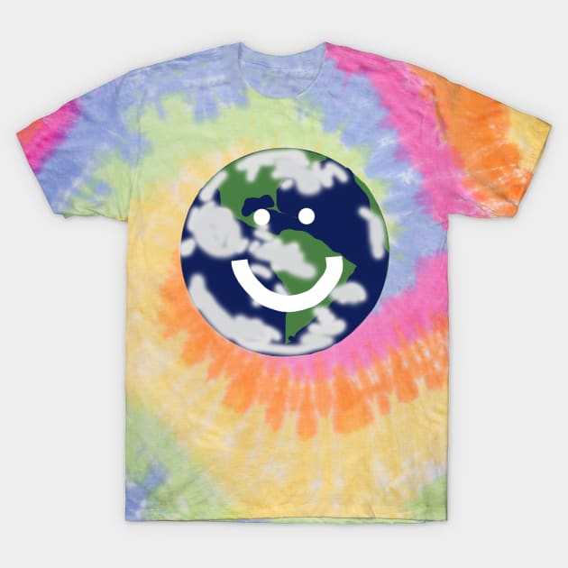 Happy Smiley Face Planet Earth T-Shirt by ellenhenryart